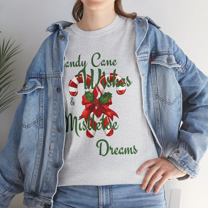 Candy Cane Wishes Unisex Heavy Cotton Tee - Festive Holiday Shirt